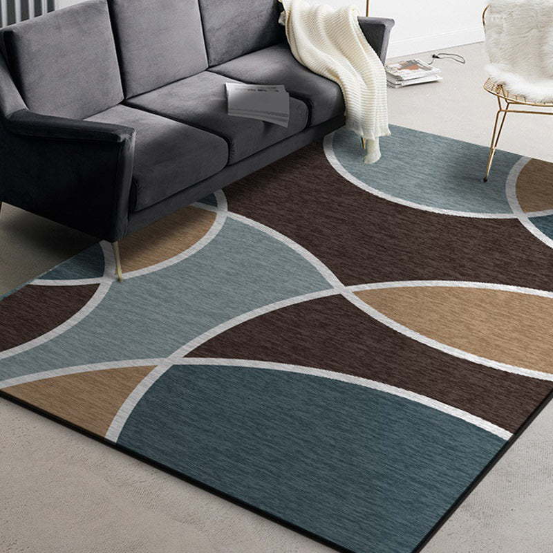 Stylish color-block carpet brown and blue modern carpet polyester washable non-slip backing carpet for the living room