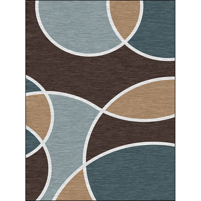 Stylish color-block carpet brown and blue modern carpet polyester washable non-slip backing carpet for the living room