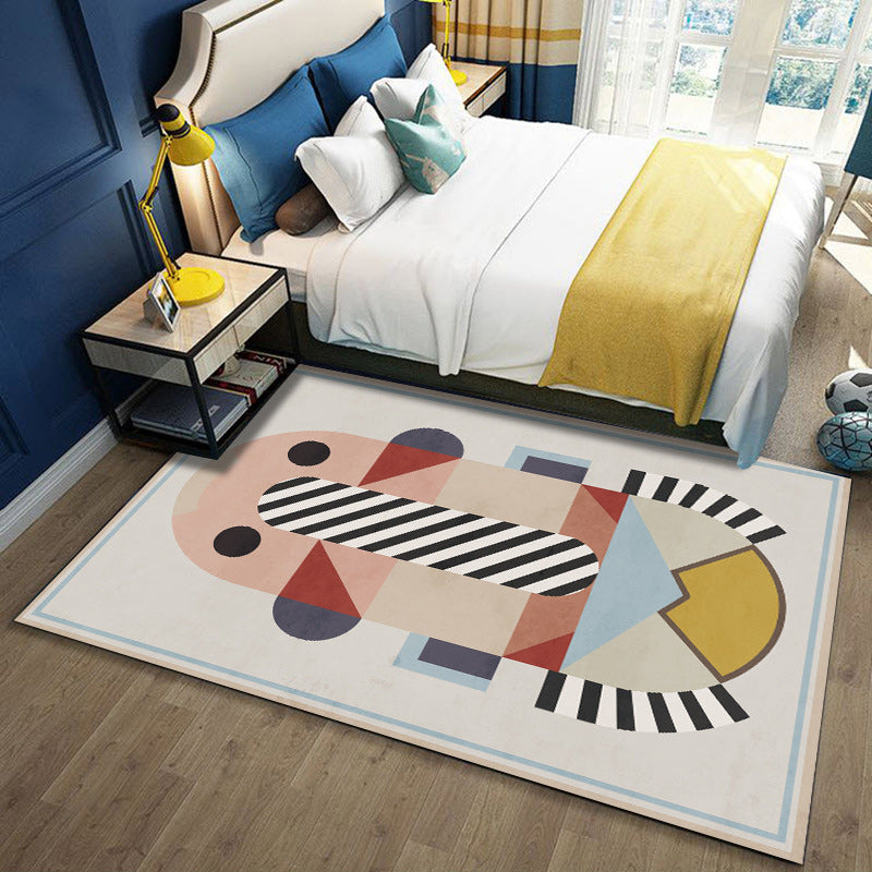 Casual color block striped pattern rug beige and pink polyester rug machine washable non-slip rug for the bedroom