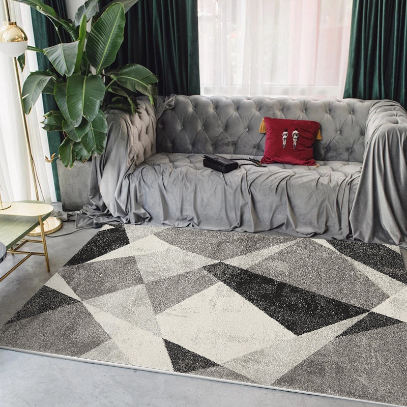 Nordic Colorblock Rug Black and Gray Polyester Rug Machine Washable Non-Slip Rug for Bedroom