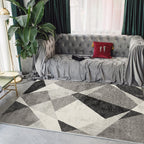 Nordic Colorblock Rug Black and Gray Polyester Rug Machine Washable Non-Slip Rug for Bedroom