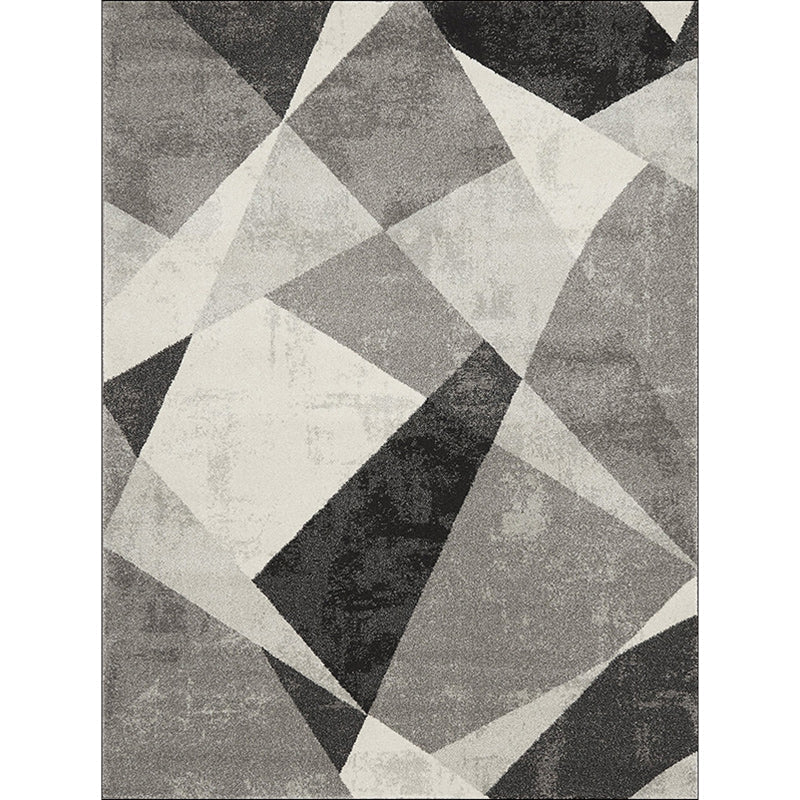 Nordic Colorblock Rug Black and Gray Polyester Rug Machine Washable Non-Slip Rug for Bedroom
