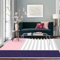 Modern color block striped print rug pink and multicolor polyester rug machine washable non-slip rug for bedroom