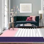 Modern color block striped print rug pink and multicolor polyester rug machine washable non-slip rug for bedroom