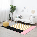 Modern color block striped print rug pink and multicolor polyester rug machine washable non-slip rug for bedroom