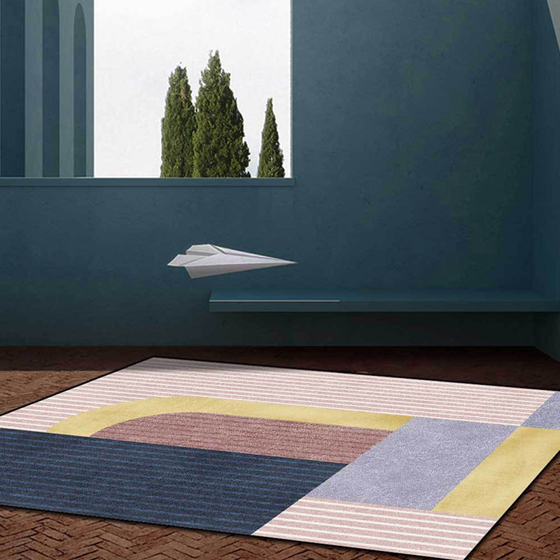Pink Multicolor Contemporary Rug Polyester Color Block Striped Pattern Rug Machine Washable Non-Slip Rug for the Living Room