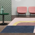 Pink Multicolor Contemporary Rug Polyester Color Block Striped Pattern Rug Machine Washable Non-Slip Rug for the Living Room