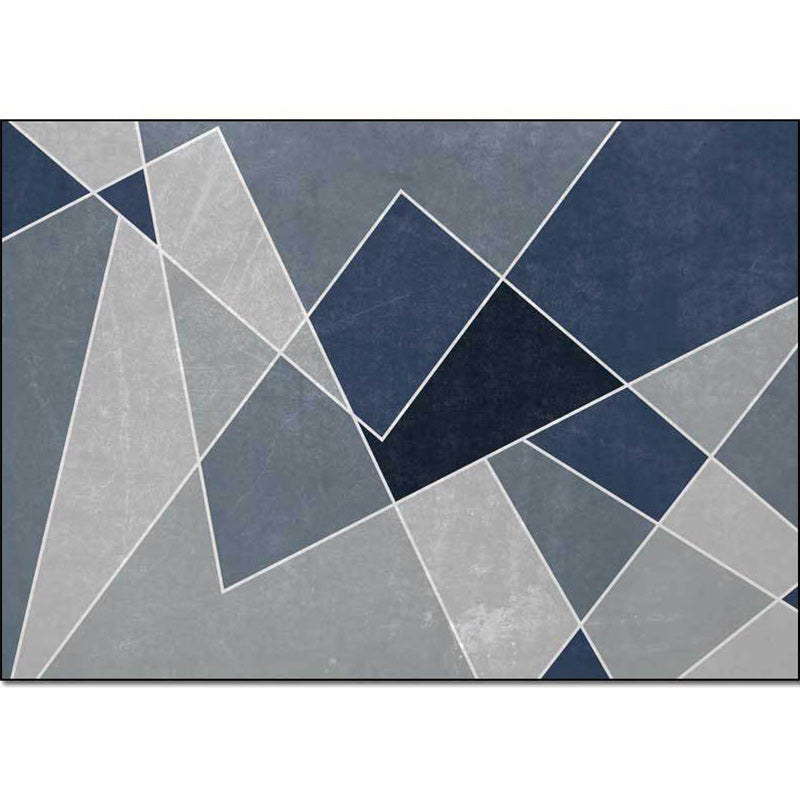 Contemporary Color Block Rug Gray and Blue Polyester Rug Machine Washable Non-Slip Rug for the Bedroom