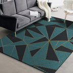 Black and green modern carpet polyester color block carpet washable non-slip backing carpet for the living room