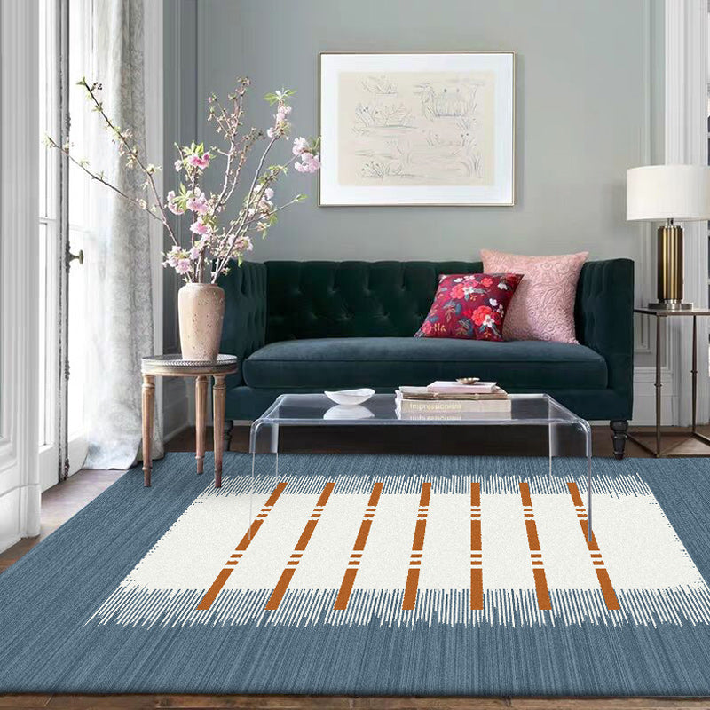 Casual striped rug blue and white polyester rug machine washable non-slip rug for the bedroom