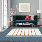 Casual striped rug blue and white polyester rug machine washable non-slip rug for the bedroom