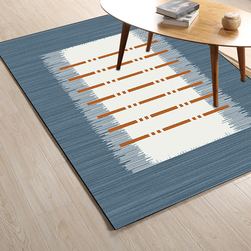 Casual striped rug blue and white polyester rug machine washable non-slip rug for the bedroom