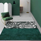 Unique striped watercolor print rug green and white simple rug polyester washable non-slip backing rug for the living room