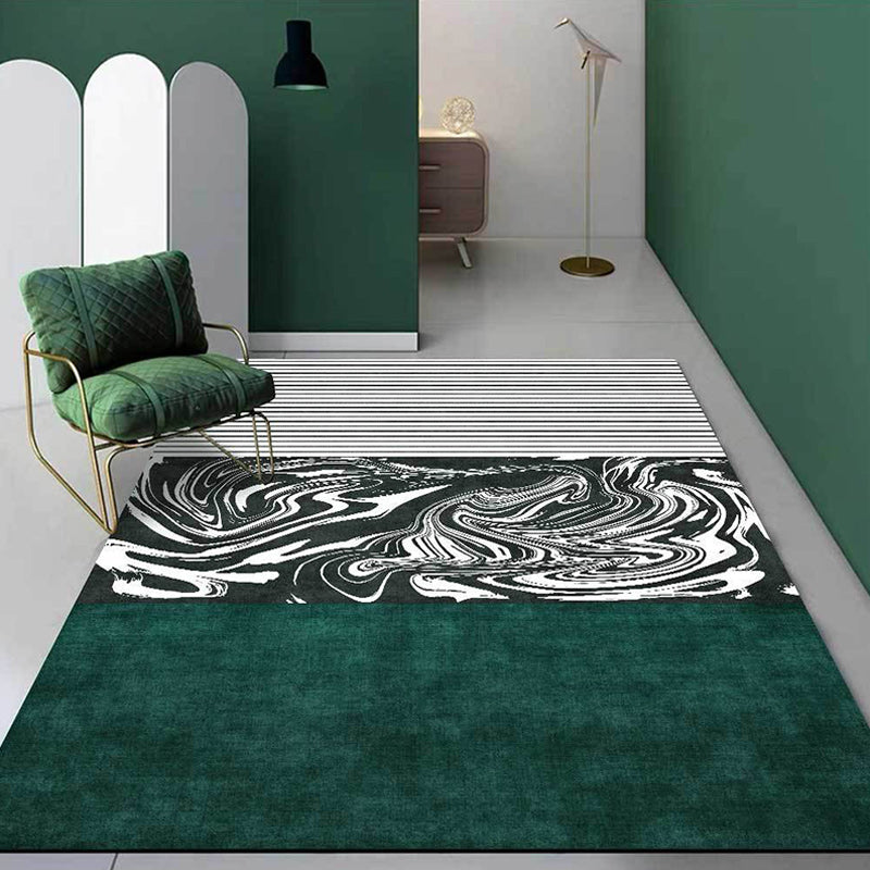 Unique striped watercolor print rug green and white simple rug polyester washable non-slip backing rug for the living room
