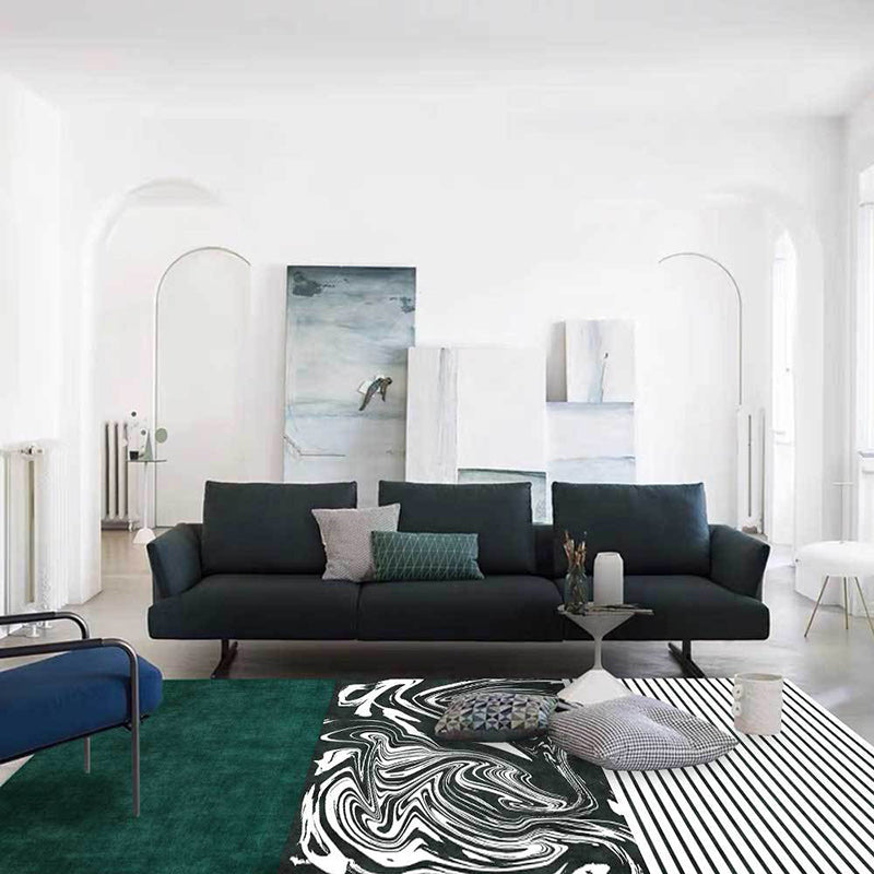 Unique striped watercolor print rug green and white simple rug polyester washable non-slip backing rug for the living room