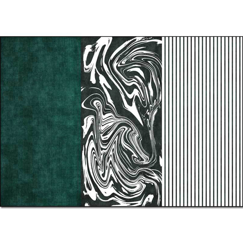 Unique striped watercolor print rug green and white simple rug polyester washable non-slip backing rug for the living room