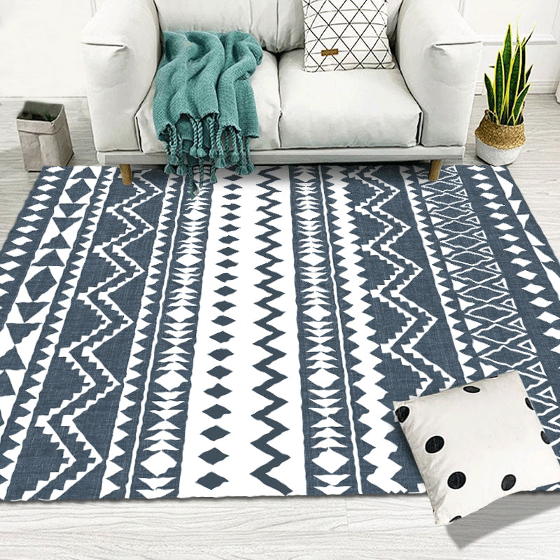 Navy Blue Rug Bohemian Tribal Geometric Rug Polyester Non-Slip Power Loom Living Room Rug