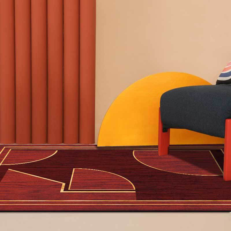 Red contemporary carpet Polyester geometric pattern carpet washable non-slip backing carpet for the living room