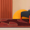 Red contemporary carpet Polyester geometric pattern carpet washable non-slip backing carpet for the living room