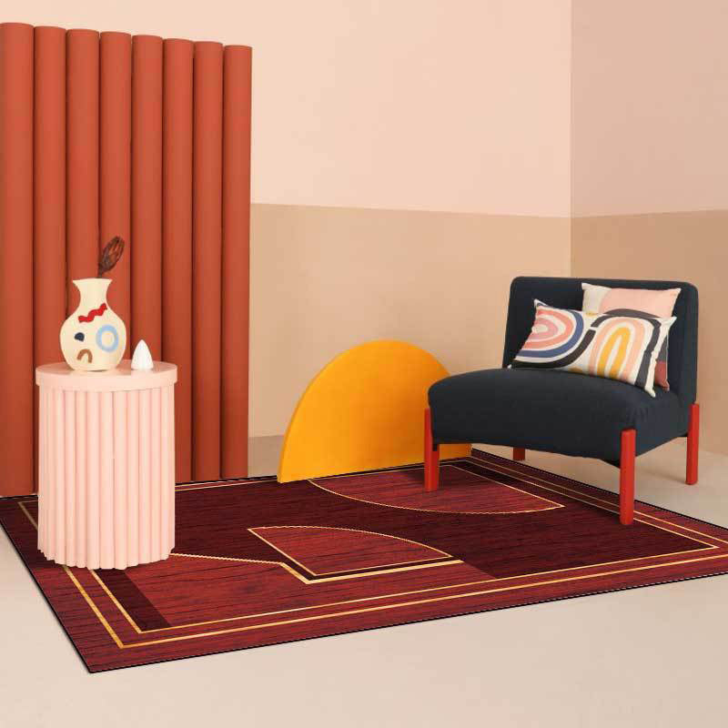 Red contemporary carpet Polyester geometric pattern carpet washable non-slip backing carpet for the living room