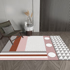 Contemporary Circle Stripe Pattern Rug Pink and White Polyester Rug Machine Washable Non-Slip Rug for the Bedroom