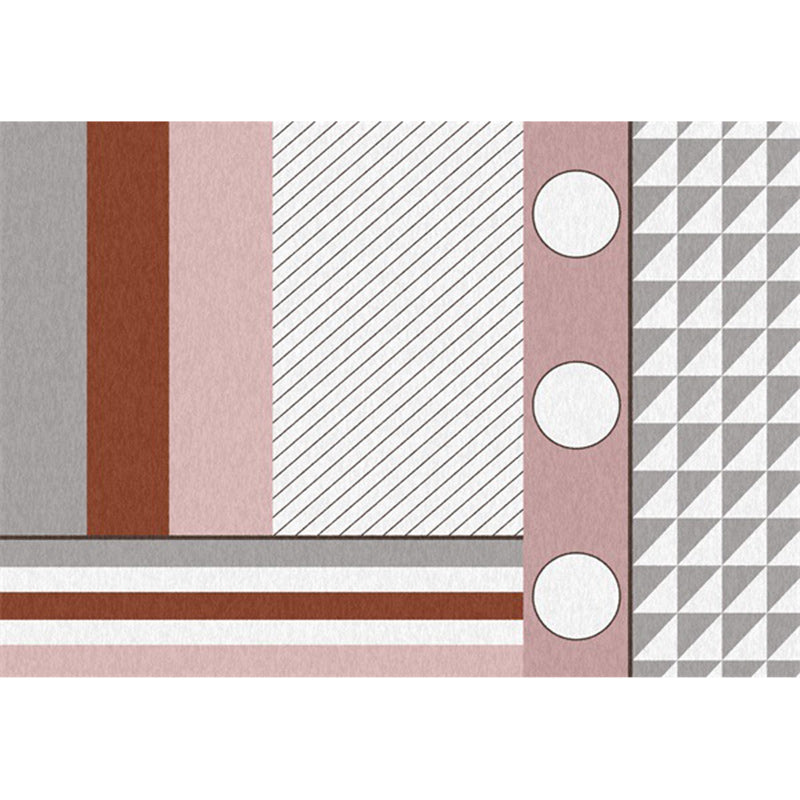 Contemporary Circle Stripe Pattern Rug Pink and White Polyester Rug Machine Washable Non-Slip Rug for the Bedroom