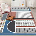 Stylish Checkered Stripe Pattern Carpet Blue Multicolor Modern Carpet Polyester Washable Non-Slip Back Area Rug for Living Room