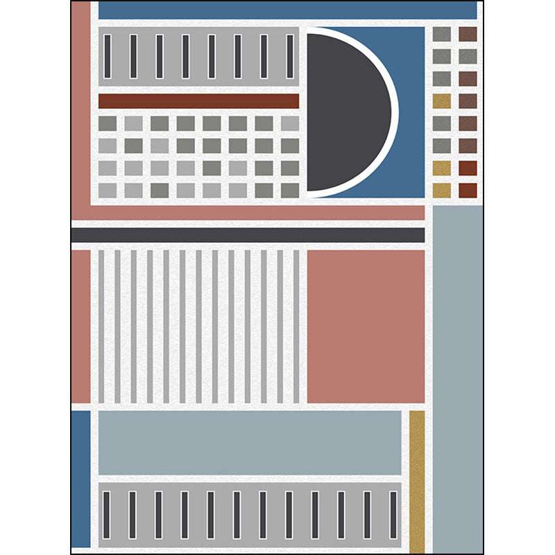 Stylish Checkered Stripe Pattern Carpet Blue Multicolor Modern Carpet Polyester Washable Non-Slip Back Area Rug for Living Room