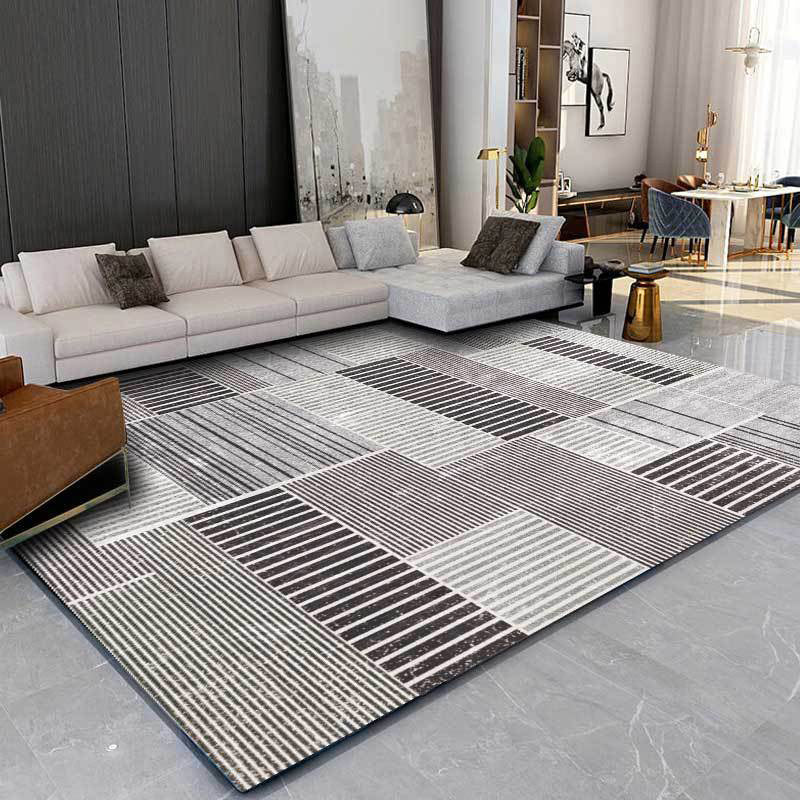 Stylish striped rug grey Casual rug polyester washable non-slip back rug for the living room