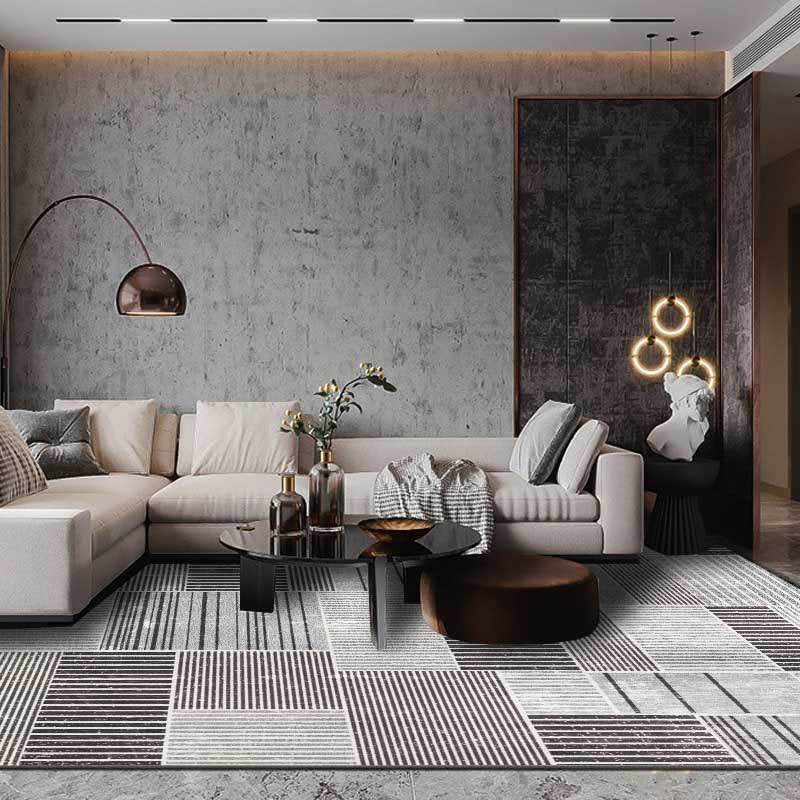 Stylish striped rug grey Casual rug polyester washable non-slip back rug for the living room