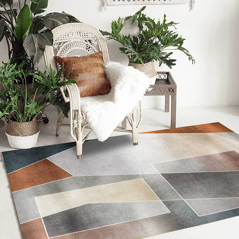 Unique Colorblock Rug Gray and Brown Simple Rug Polyester Washable Non-slip Back Rug for the Living Room