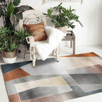Unique Colorblock Rug Gray and Brown Simple Rug Polyester Washable Non-slip Back Rug for the Living Room