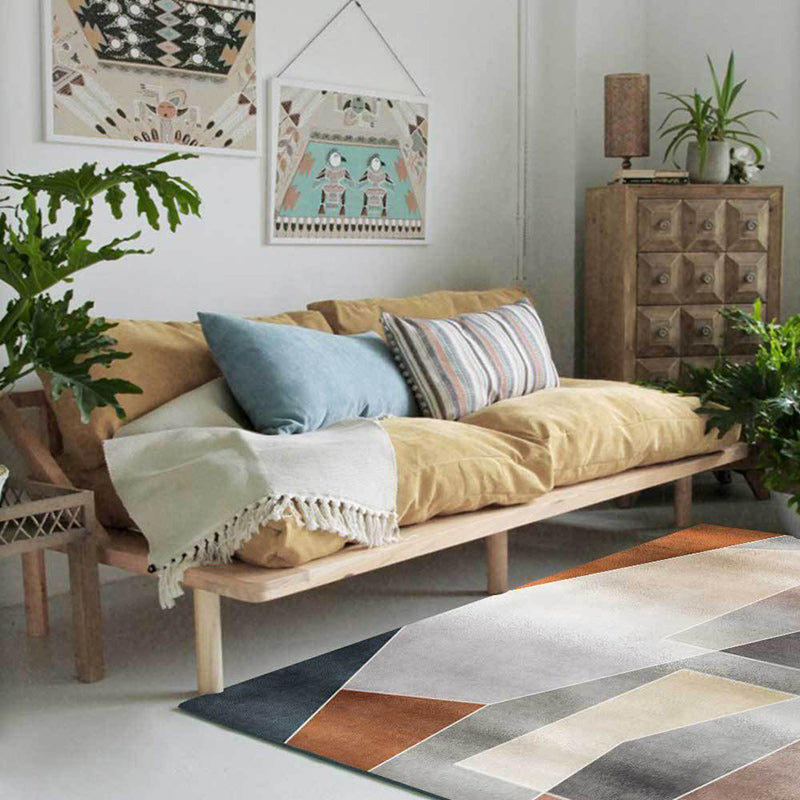 Unique Colorblock Rug Gray and Brown Simple Rug Polyester Washable Non-slip Back Rug for the Living Room