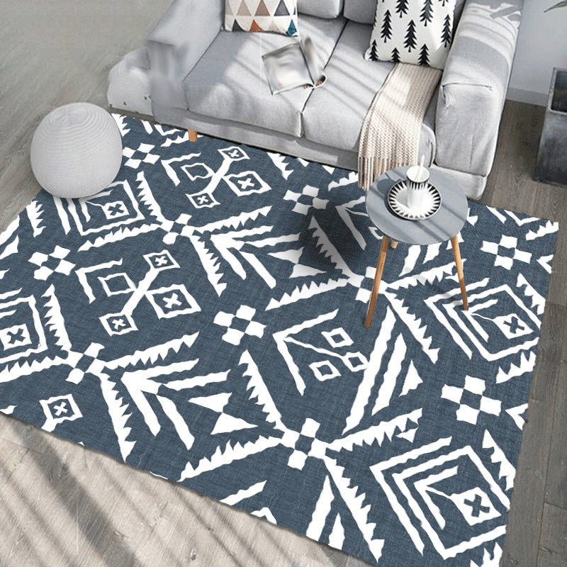 Marine-Indian Tribe Wallpaper Geometric Floor Covering Synthetic Washable Pet Friendly Stain Resistant Power Loom Rug