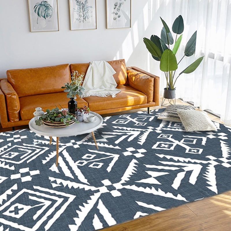 Marine-Indian Tribe Wallpaper Geometric Floor Covering Synthetic Washable Pet Friendly Stain Resistant Power Loom Rug