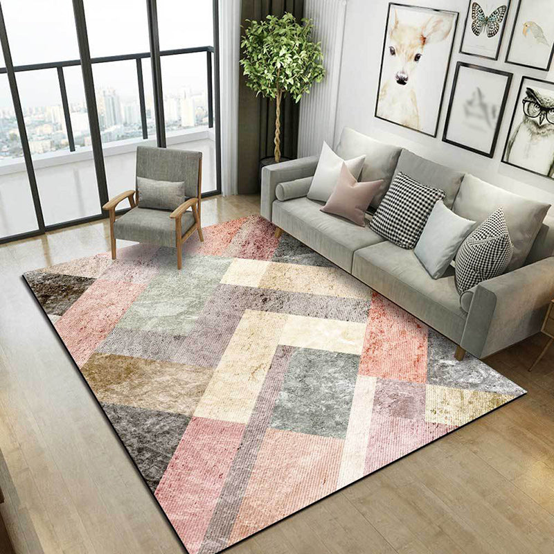 Pink Multicolor Leisure Rug Polyester Color Block Rug Machine Washable Non-Slip Rug for the Living Room