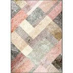 Pink Multicolor Leisure Rug Polyester Color Block Rug Machine Washable Non-Slip Rug for the Living Room
