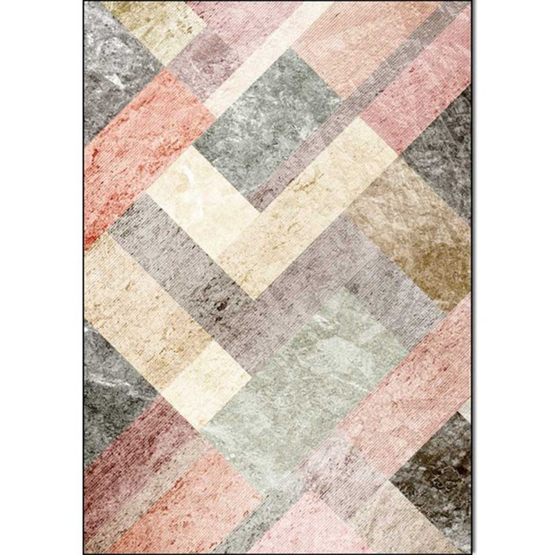 Pink Multicolor Leisure Rug Polyester Color Block Rug Machine Washable Non-Slip Rug for the Living Room