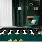 Casual plaid patterned rug Black and Green Polyester rug Machine washable Non-slip rug for the bedroom