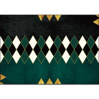 Casual plaid patterned rug Black and Green Polyester rug Machine washable Non-slip rug for the bedroom