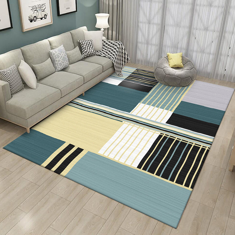 Modern striped rug green Simple rug Polyester Washable Non-slip backing Rug for the living room