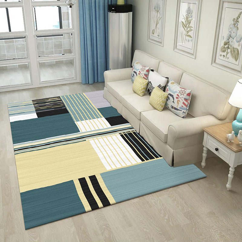 Modern striped rug green Simple rug Polyester Washable Non-slip backing Rug for the living room
