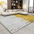 Modern color block striped printed carpet white and gold polyester rug machine washable non-slip rug for the bedroom