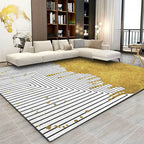 Modern color block striped printed carpet white and gold polyester rug machine washable non-slip rug for the bedroom