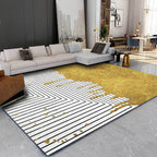 Modern color block striped printed carpet white and gold polyester rug machine washable non-slip rug for the bedroom