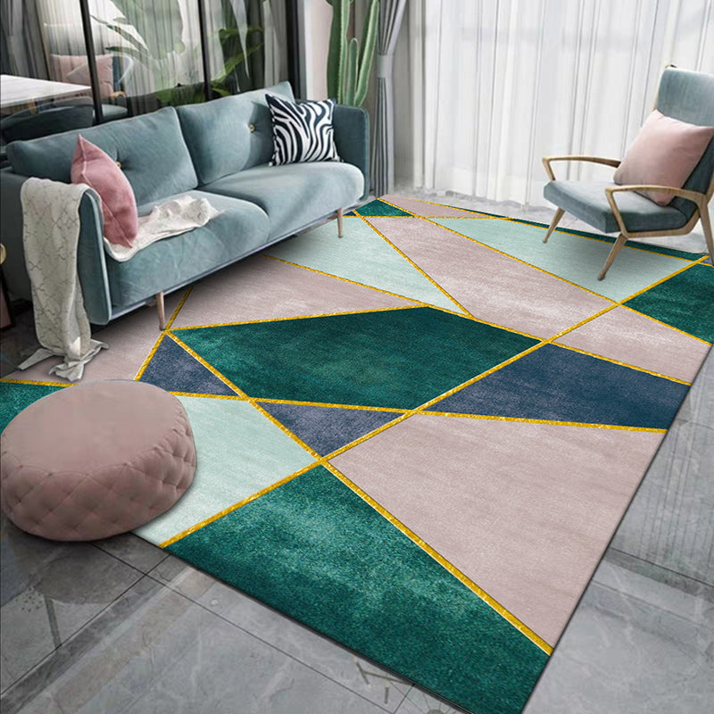 Pink and Green Contemporary Carpet Polyester Color Block Carpet Washable Non-Slip Backing Rug for Living Room