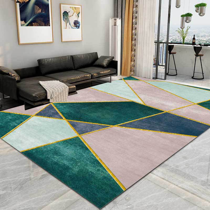 Pink and Green Contemporary Carpet Polyester Color Block Carpet Washable Non-Slip Backing Rug for Living Room