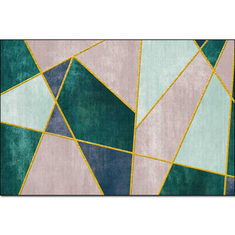Pink and Green Contemporary Carpet Polyester Color Block Carpet Washable Non-Slip Backing Rug for Living Room