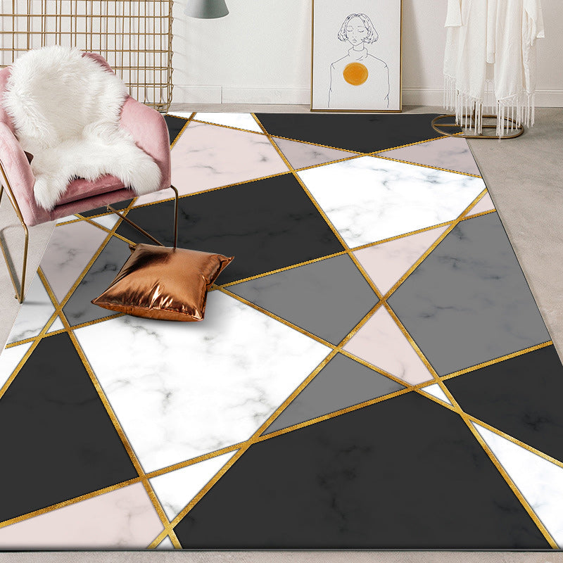 Black and Pink Modern Rug Polyester Color Block Rug Washable Non-Slip Back Rug for Living Room