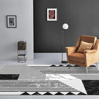 Gray and Black Leisure Carpet Polyester Striped Marble Surface Pattern Carpet Washable Non-Slip Underlay Carpet for Bedroom